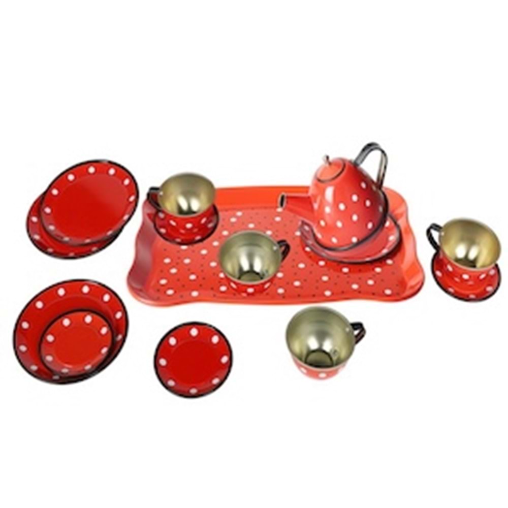 Vardem 14 Parca Renklı Puantıyelı Metal Cay Set
