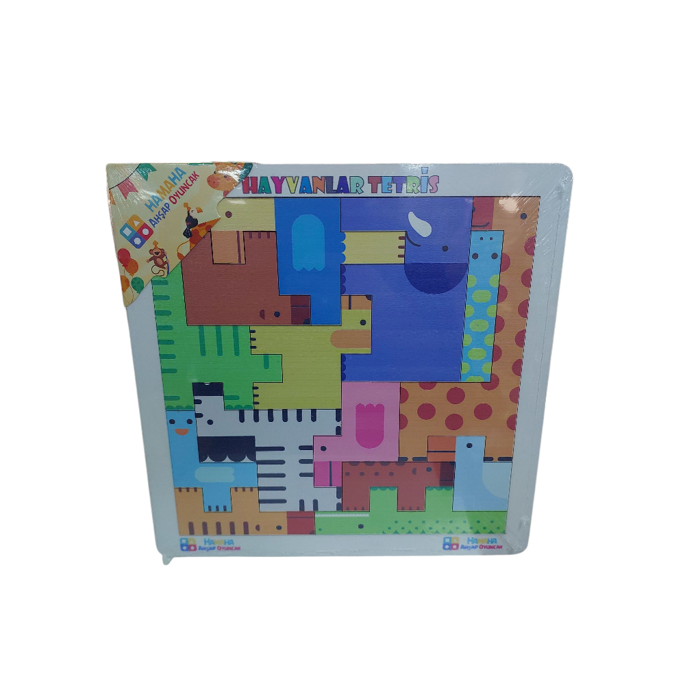 Hamaha Beyaz Çerçeve Ahşap Hayvan Puzzle 28X28