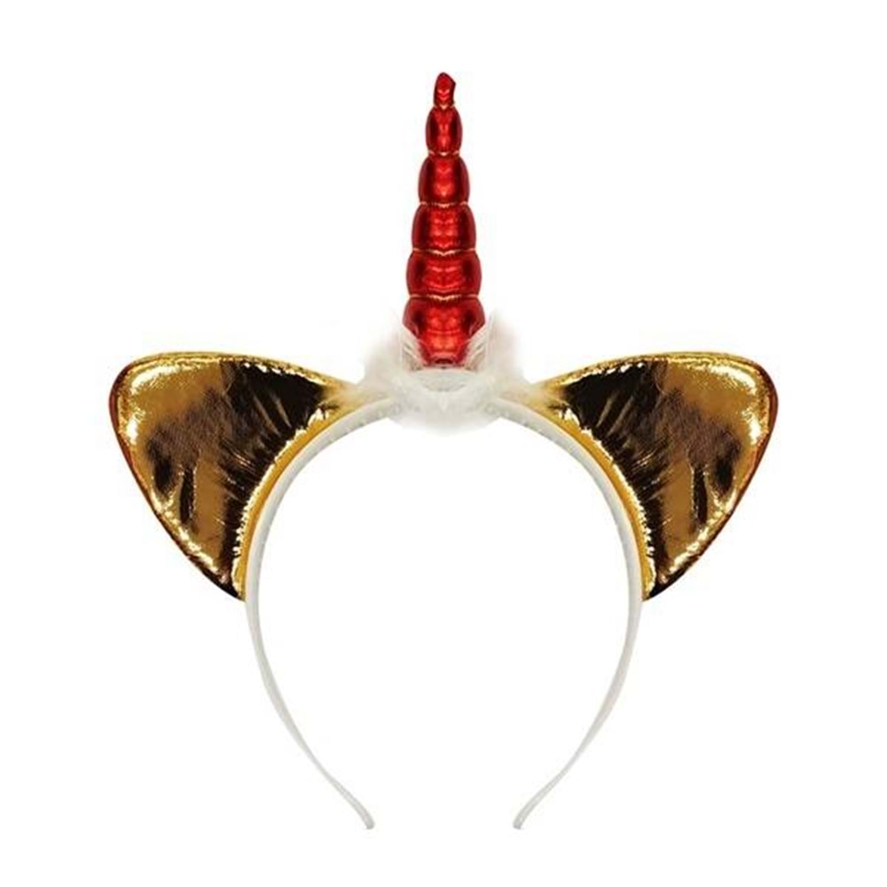 Brş Taç Unicorn Saten Parlak Boynuzlu Tüylü