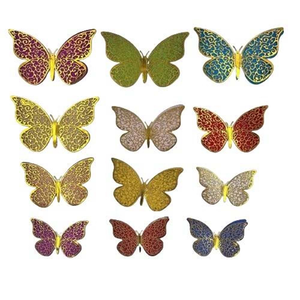 Kağıt Kelebek Dekor Süs Simli 3d 12li