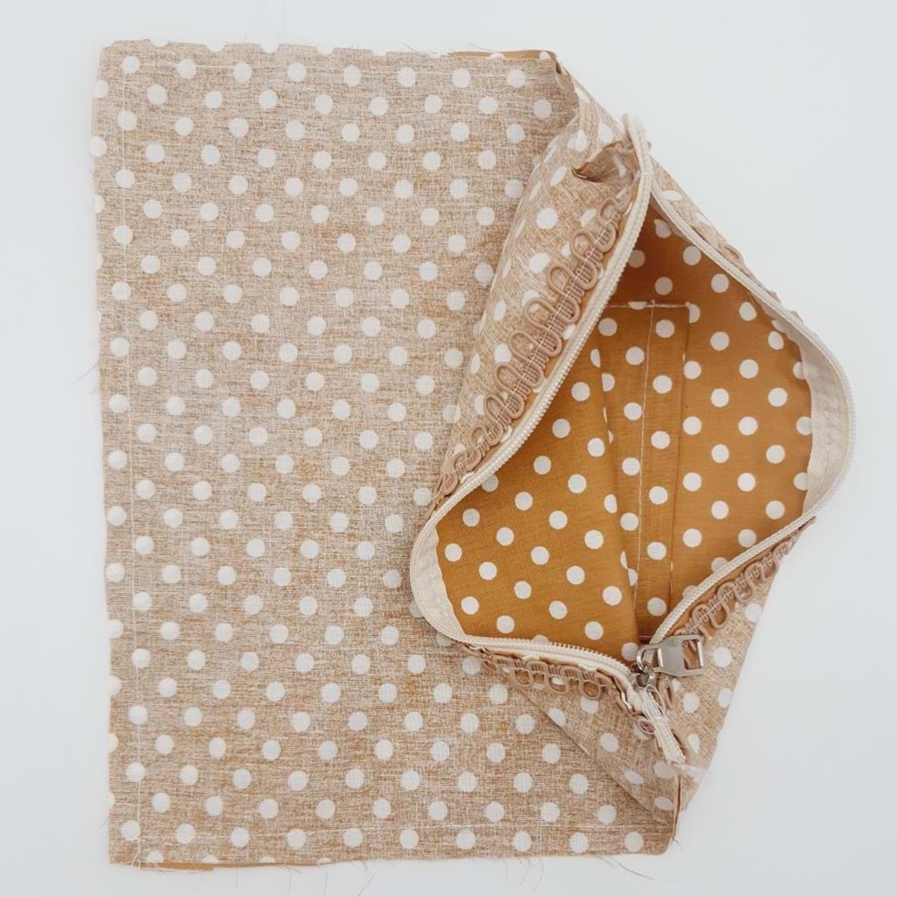 Çanta Aksesuar 28X28 Cm Dikilmiş Fermuarlı Astar Hardal Sarı Puantiyeli