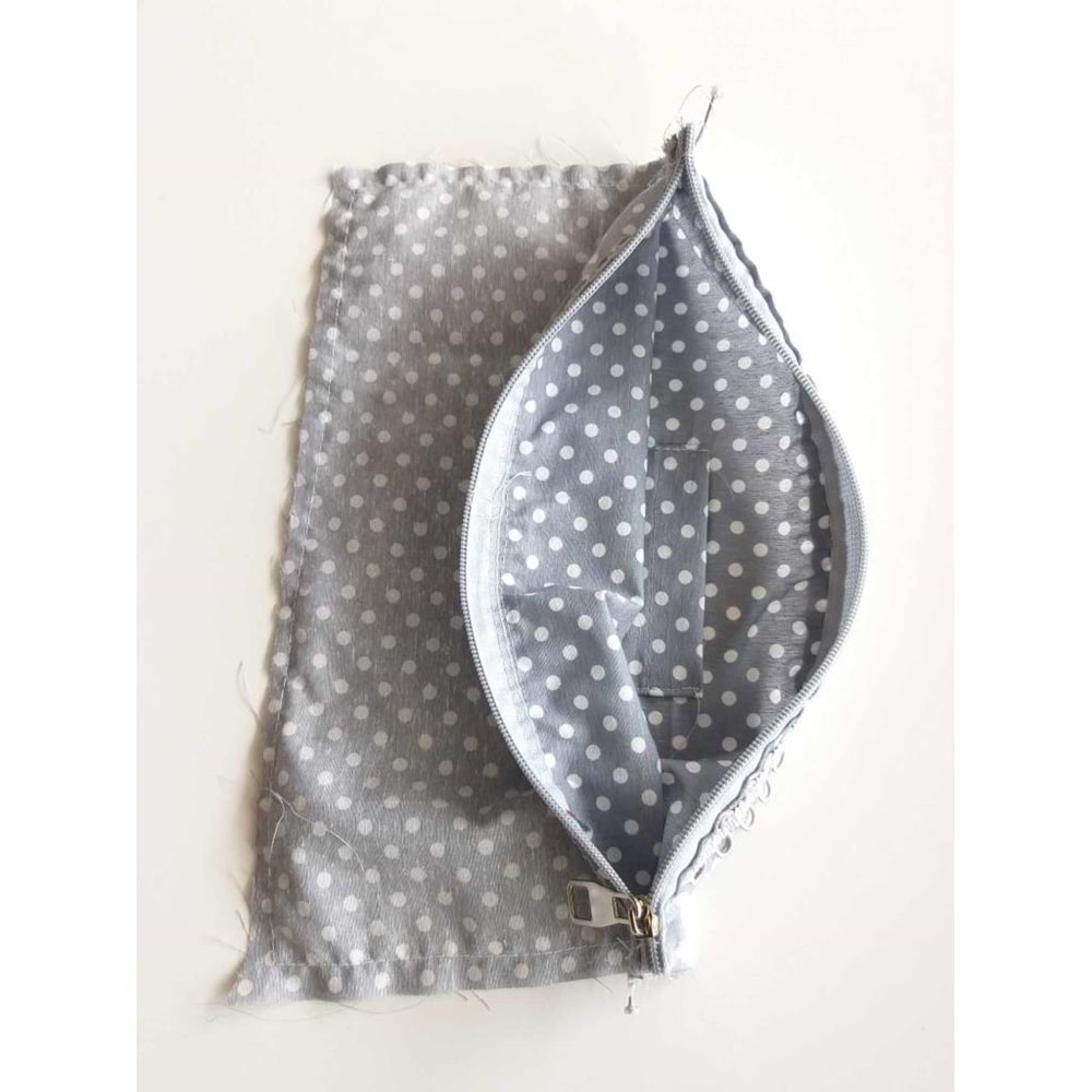 Çanta Aksesuar 20X30 Cm Dikilmiş Fermuarlı Astar Gri Puantiye