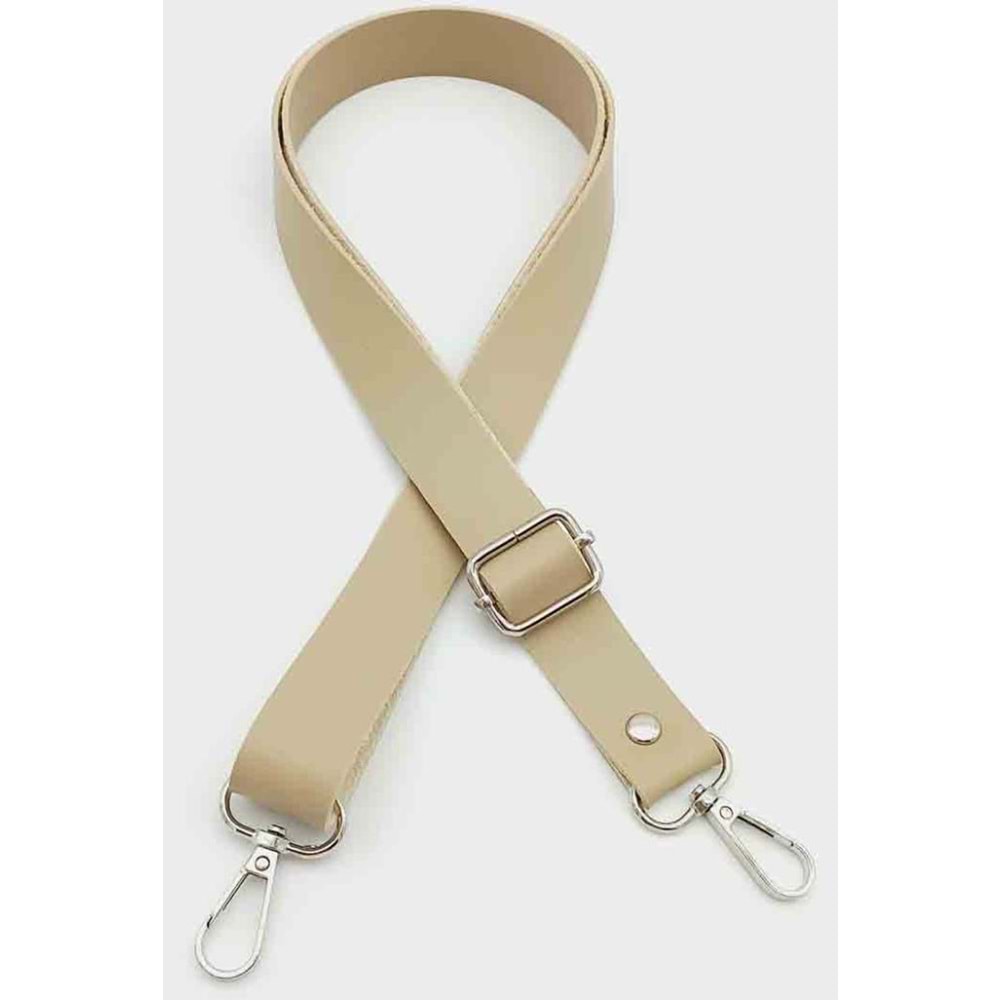 Çanta Aksesuar Suni Deri Ayarlı Çanta Sapı 120X2.4 Cm Bej Gümüş Metal
