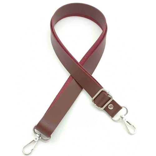 Çanta Aksesuar Suni Deri Ayarlı Çanta Sapı 120X2.4 Cm Bordo Gümüş Metal