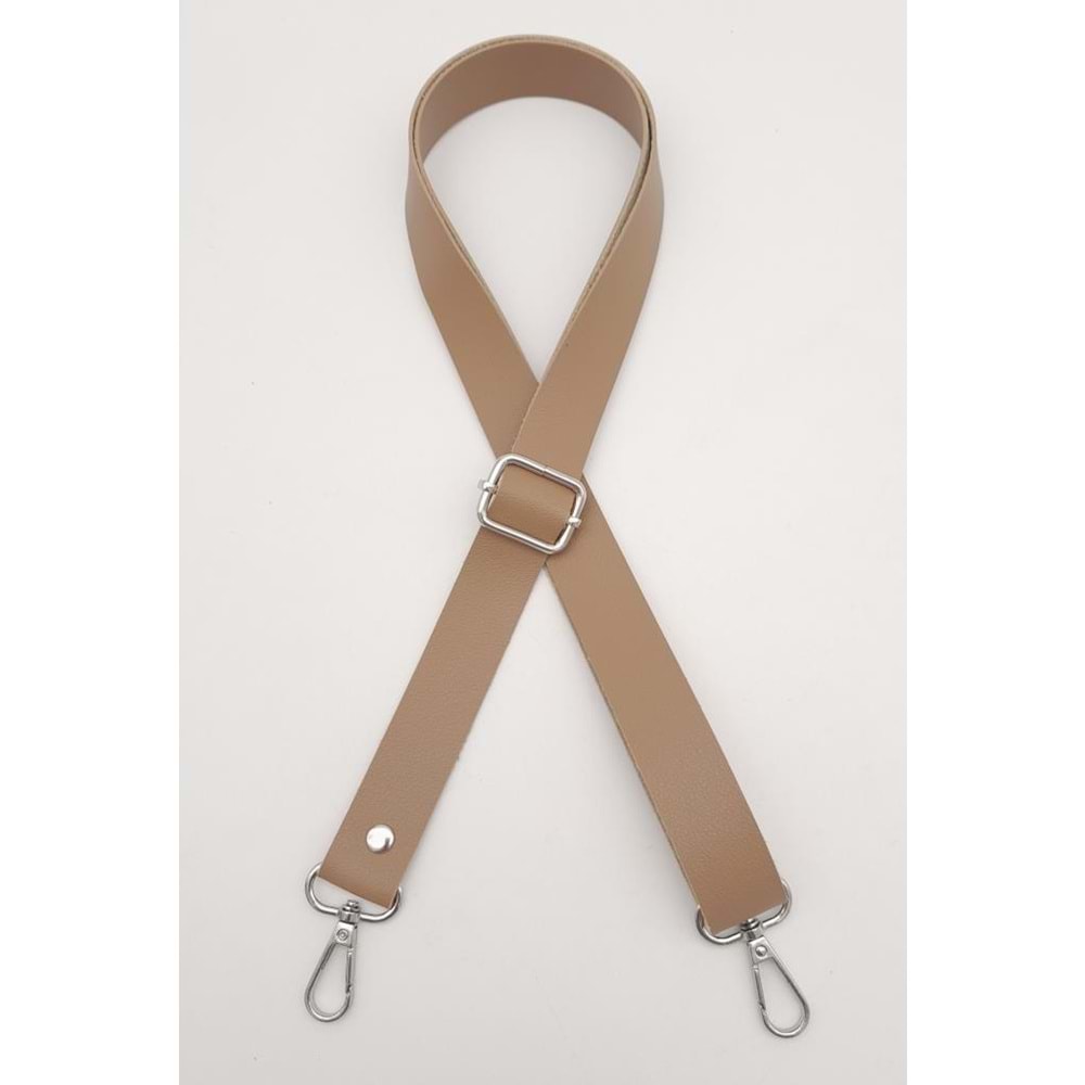Çanta Aksesuar Suni Deri Ayarlı Çanta Sapı 120X2.4 Cm Vizon Gümüş Metal