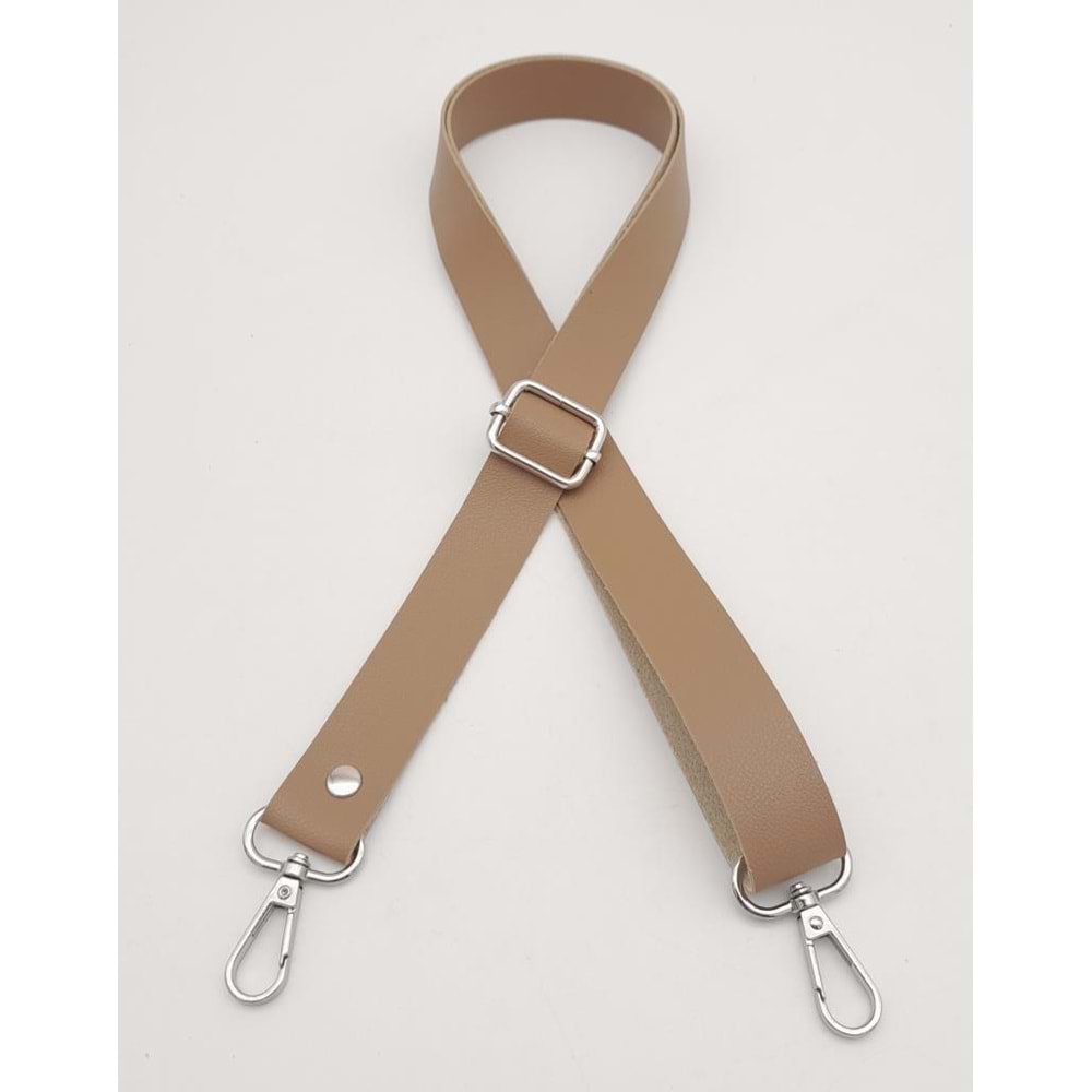 Çanta Aksesuar Suni Deri Ayarlı Çanta Sapı 120X2.4 Cm Vizon Gümüş Metal