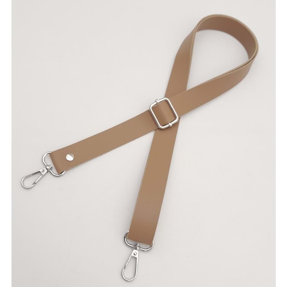 Çanta Aksesuar Suni Deri Ayarlı Çanta Sapı 120X2.4 Cm Vizon Gümüş Metal