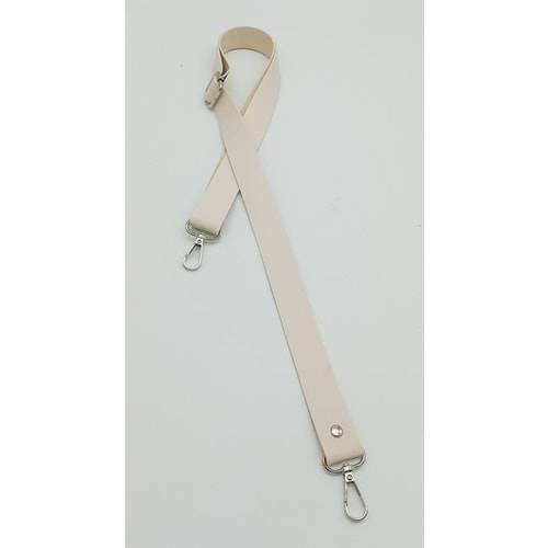 Çanta Aksesuar Suni Deri Ayarlı Çanta Sapı 120X2.4 Cm Krem Gümüş Metal