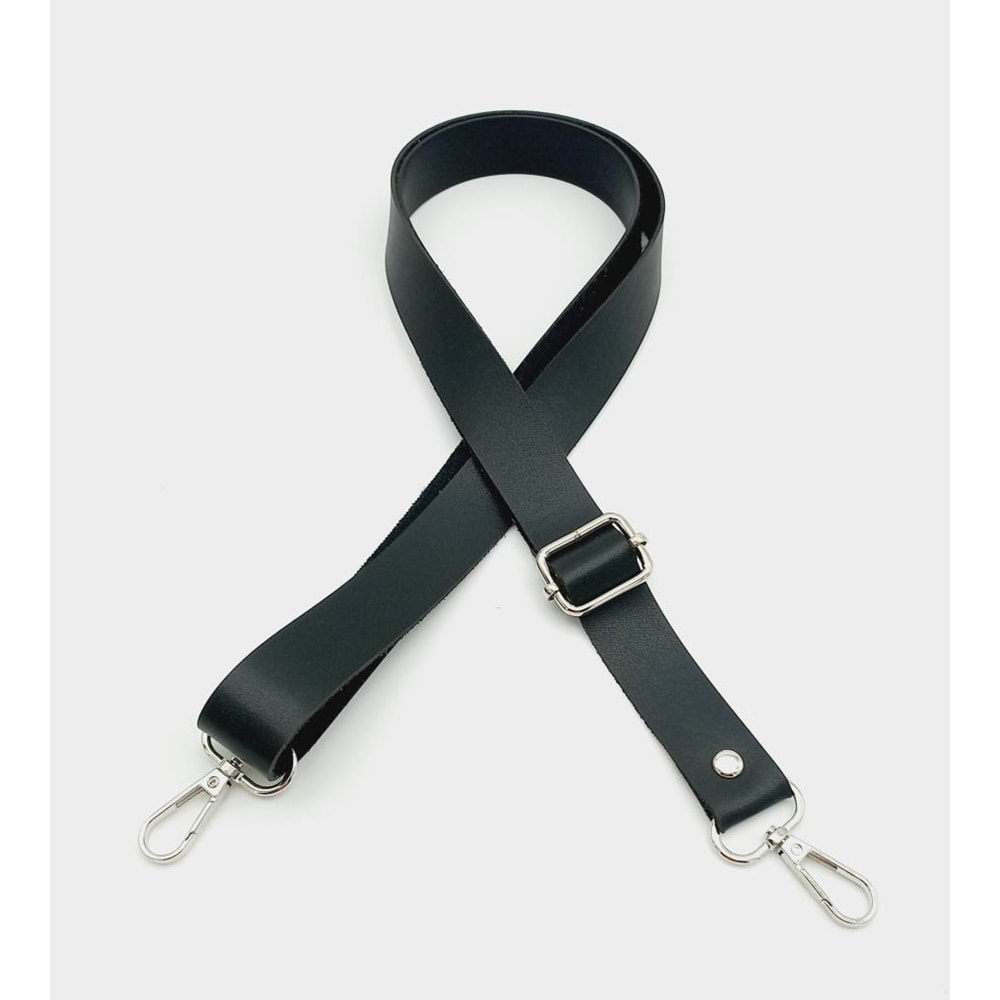 Çanta Aksesuar Suni Deri Ayarlı Çanta Sapı 120X2.4 Cm Siyah Gümüş Metal