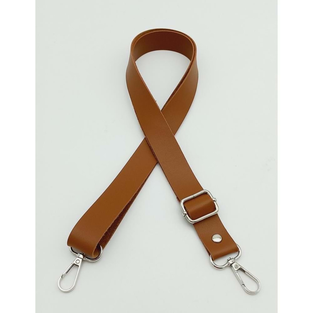 Çanta Aksesuar Suni Deri Ayarlı Çanta Sapı 120X2.4 Cm Taba Gümüş Metal