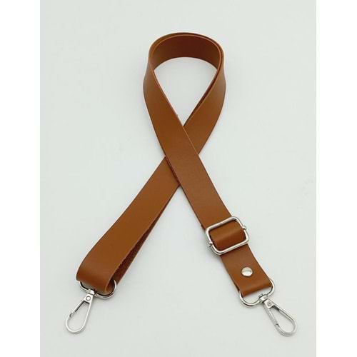 Çanta Aksesuar Suni Deri Ayarlı Çanta Sapı 120X2.4 Cm Taba Gümüş Metal