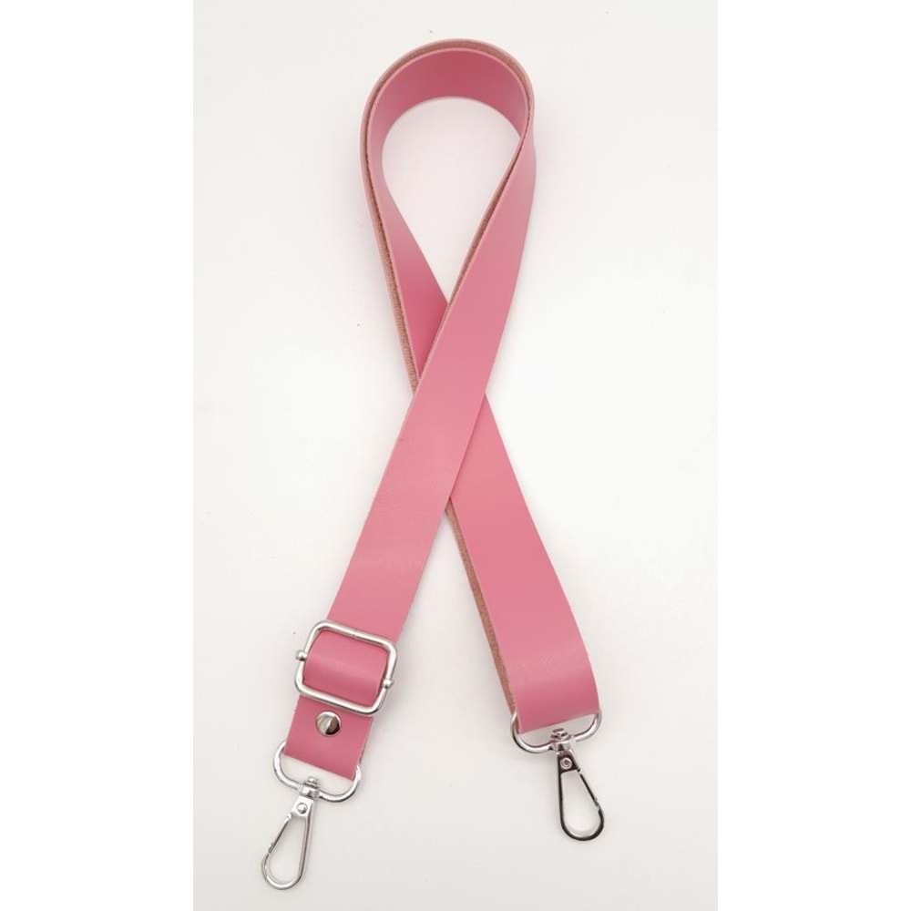 Çanta Aksesuar Suni Deri Ayarlı Çanta Sapı 120X2.4 Cm Fuşya Gümüş Metal