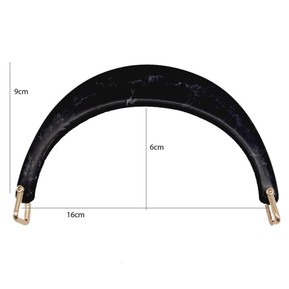 Çanta Aksesuar Halkalı Siyah Akrilik Mermer Desen Çanta Sapı