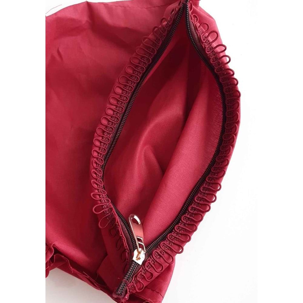Çanta Aksesuar Bordo Renk 28X28 Cm Dikilmiş Halde Fermuarlı Astar