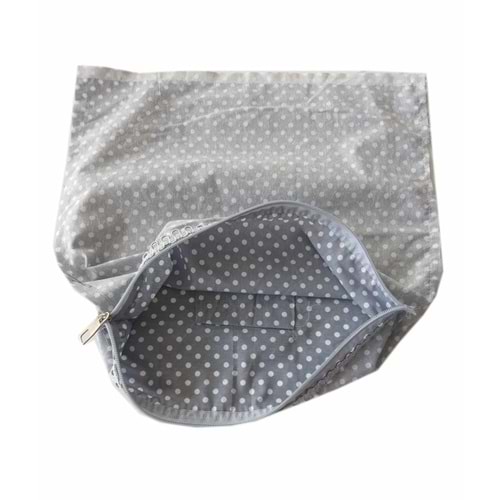 Çanta Aksesuar 38X38 Cm Dikilmiş Halde Fermuarlı Astar Gri Puantiyeli