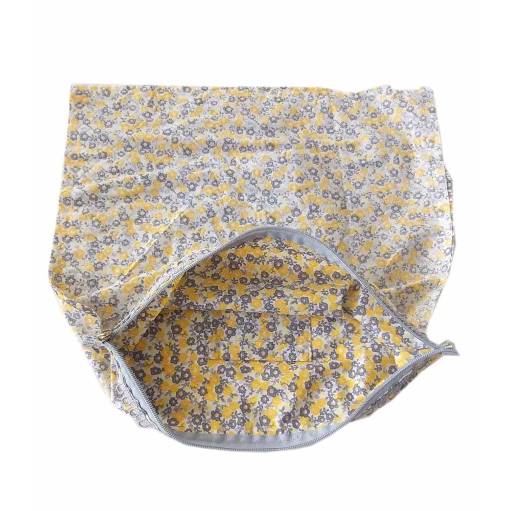 Çanta Aksesuar 38X38 Cm Dikilmiş Halde Fermuarlı Astar Gri-Sarı Çiçek
