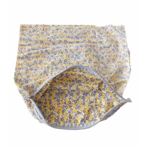 Çanta Aksesuar 38X38 Cm Dikilmiş Halde Fermuarlı Astar Gri-Sarı Çiçek
