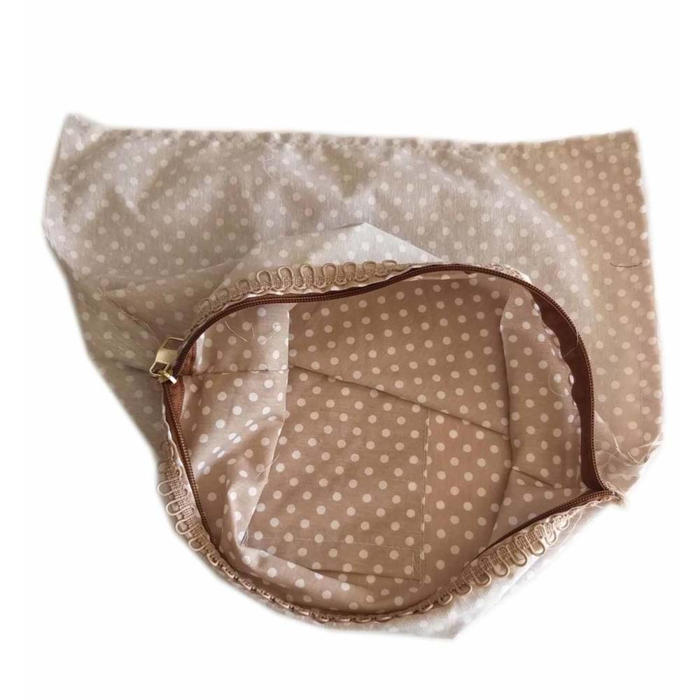 Çanta Aksesuar 28X28 Cm Dikilmiş Fermuarlı Astar Minik Puantiyeli Sütlü Kahve Renk