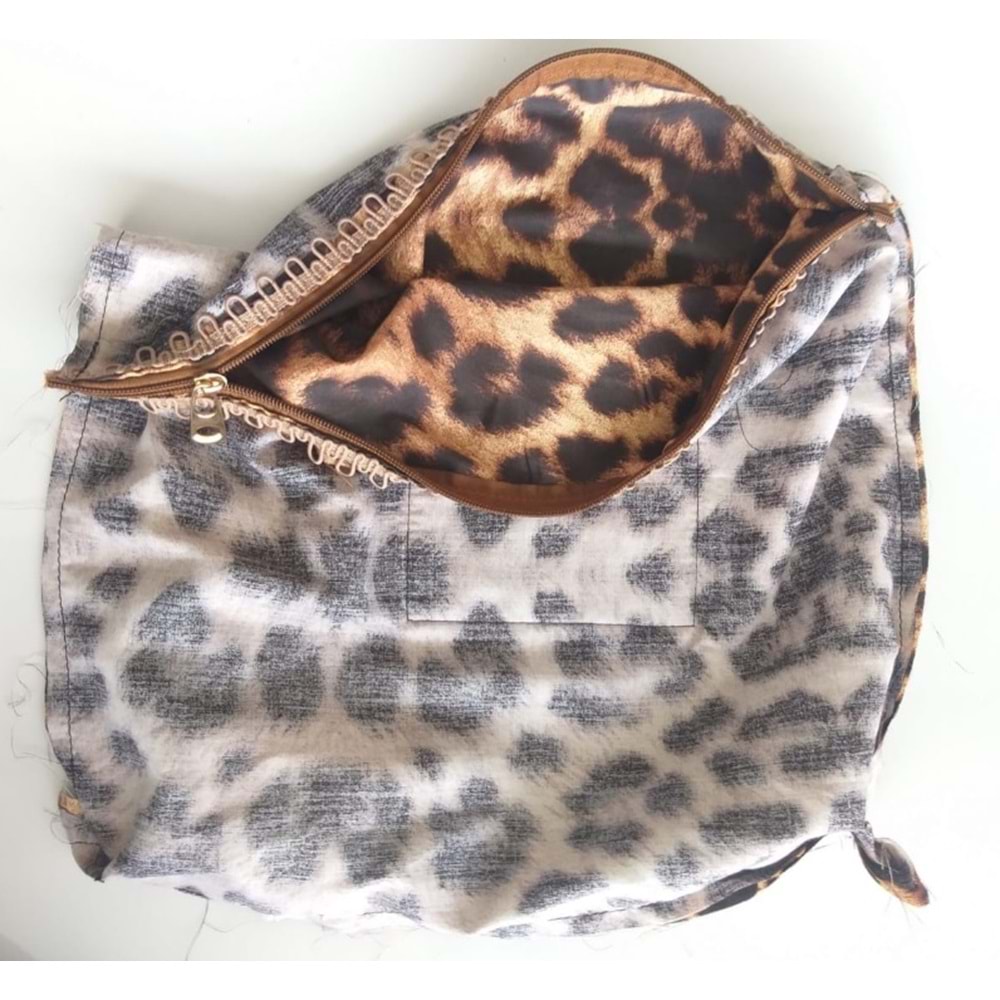Çanta Aksesuar Leopar 38X38 Cm, Dikilmiş Halde, Fermuarlı Astar