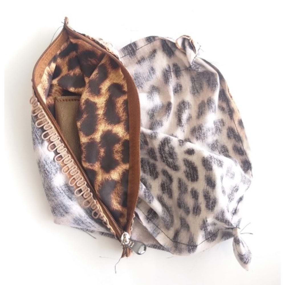Çanta Aksesuar Leopar 28X28 Cm, Dikilmiş Halde, Fermuarlı Astar