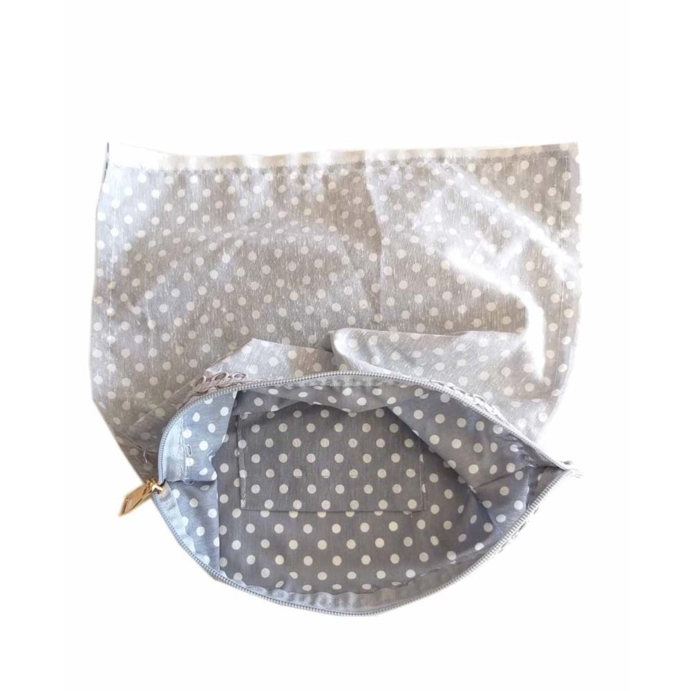 Çanta Aksesuar 28X28 Cm Dikilmiş Fermuarlı Astar Puantiye Açık Gri