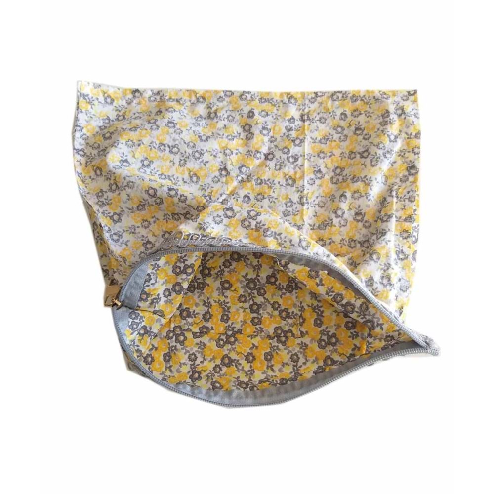Çanta Aksesuar 28X28 Cm Dikilmiş Fermuarlı Astar Sarı Çiçek Desen