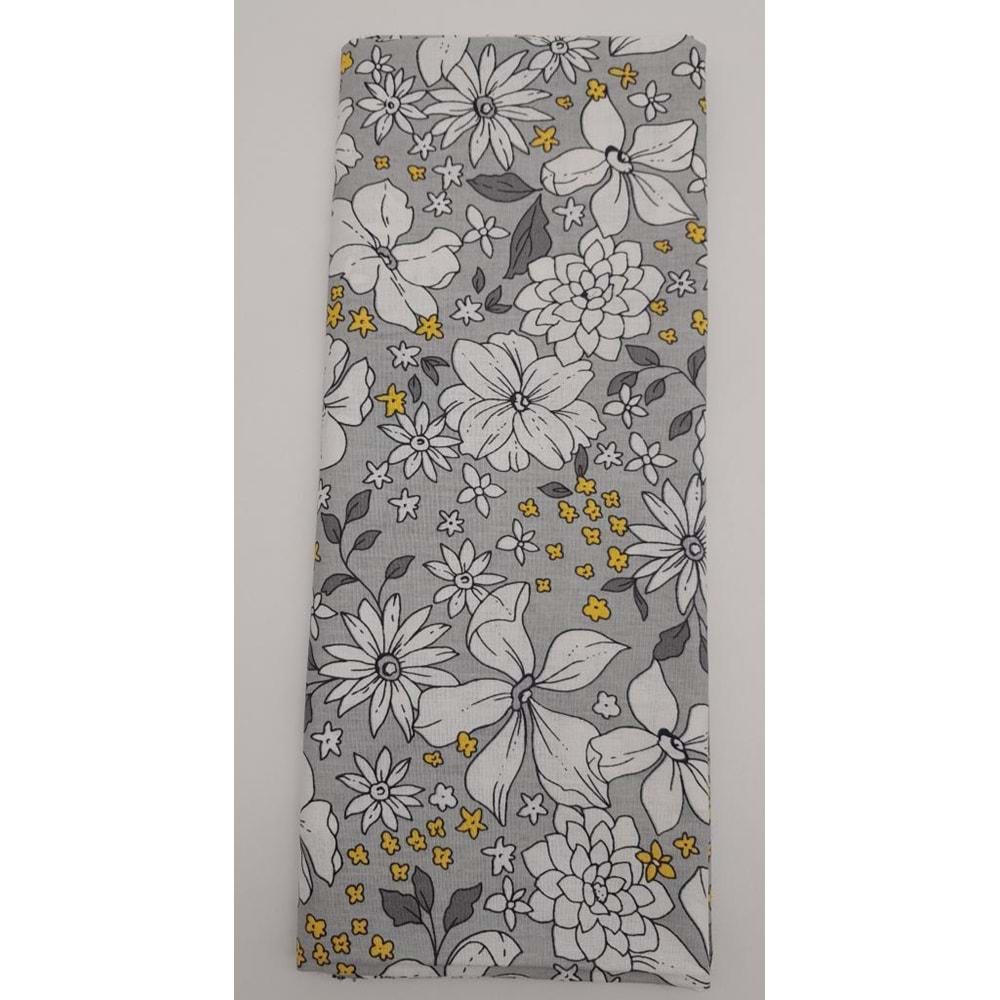 Çanta Aksesuar 120X50 Cm Gri Çiçekli Desen Pamuklu Astarlık Kumaş No:17