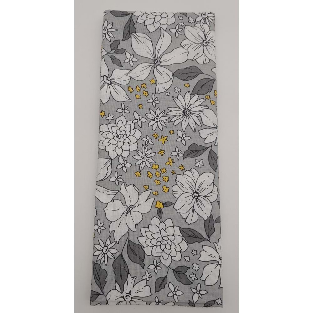 Çanta Aksesuar 120X50 Cm Gri Çiçekli Desen Pamuklu Astarlık Kumaş No:17