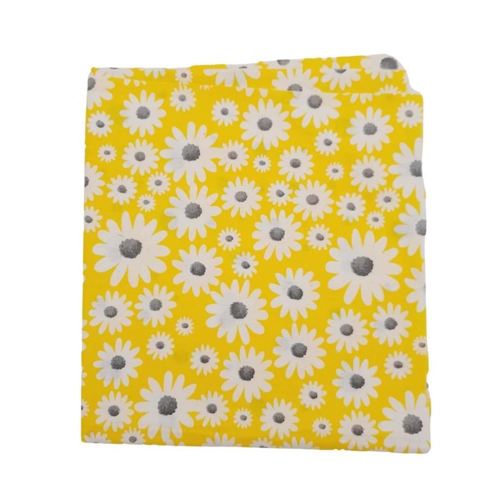 Çanta Aksesuar 80x35 cm Pamuklu Astarlık Kumaş Beyaz Papatyalı Sarı Renk No:33