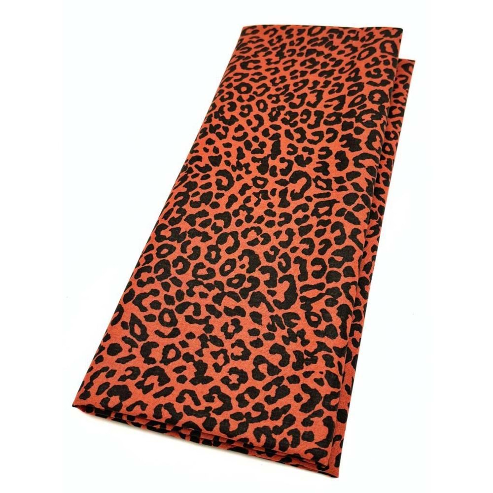 Çanta Aksesuar 120x50 cm Pamuklu Astarlık Kumaş Kiremit-Siyah Leopar Desen