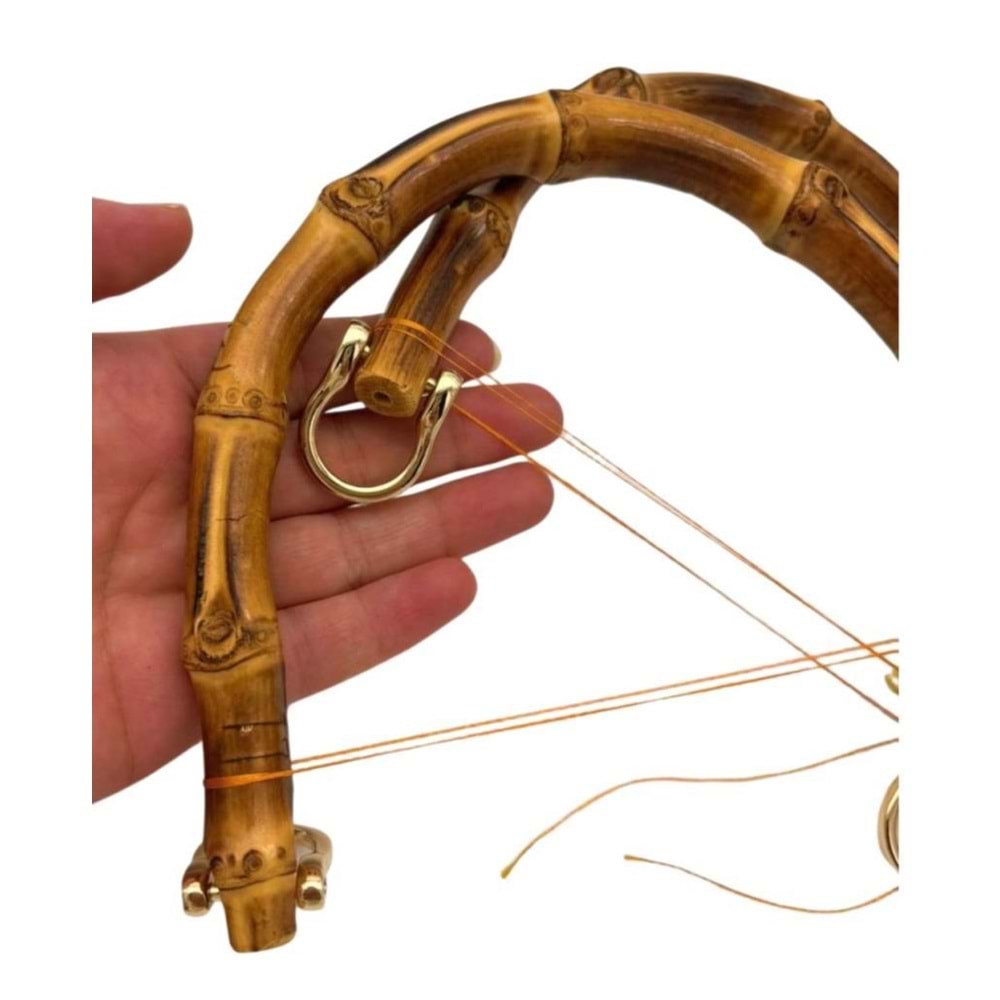 Çanta Aksesuar 18 cm Çift Gerçek Bambu Çanta Sapı Düz Halkalı (Light Gold Metalli)