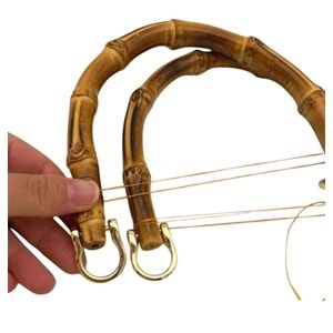 Çanta Aksesuar 18 cm Çift Gerçek Bambu Çanta Sapı Düz Halkalı (Light Gold Metalli)