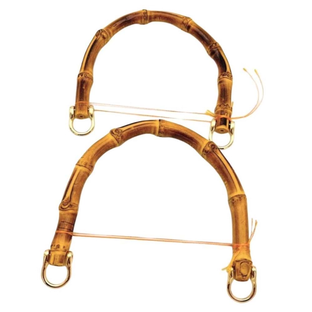 Çanta Aksesuar 18 cm Çift Gerçek Bambu Çanta Sapı Düz Halkalı (Light Gold Metalli)