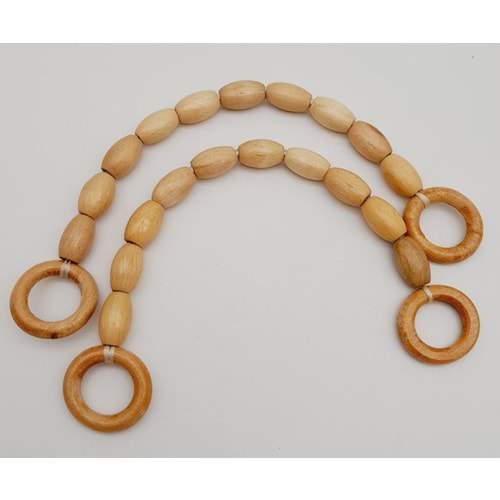 Çanta Aksesuar 17 mm Oval Ahşap Boncuklu 40 cm Çanta Sapı