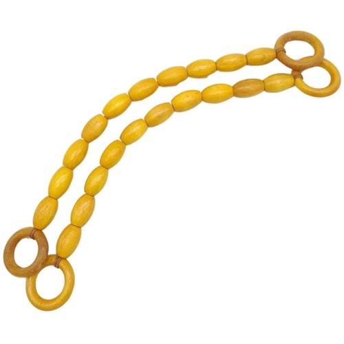 Çanta Aksesuar 20 mm Oval Ahşap Boncuklu 40 cm Sarı Renk Çanta Sapı