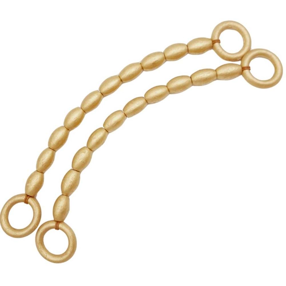 Çanta Aksesuar 20 mm Oval Ahşap Boncuklu 40 cm Gold Renk Çanta Sapı