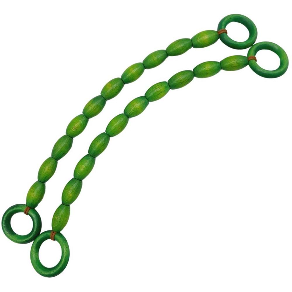 Çanta Aksesuar 20 mm Oval Ahşap Boncuklu 40 cm Yeşil Renk Çanta Sapı