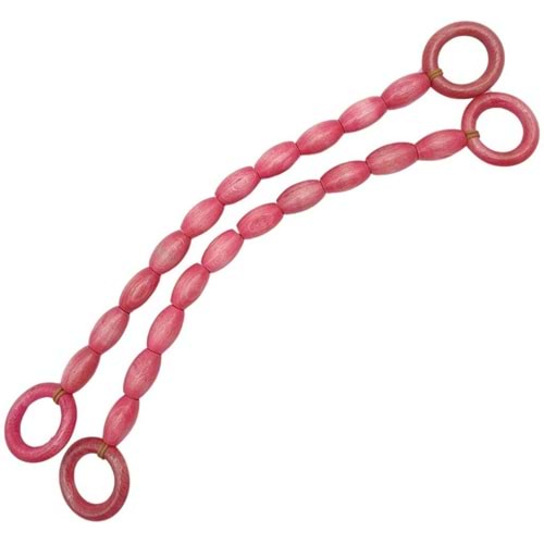 Çanta Aksesuar 20 mm Oval Ahşap Boncuklu 40 cm Pembe Renk Çanta Sapı