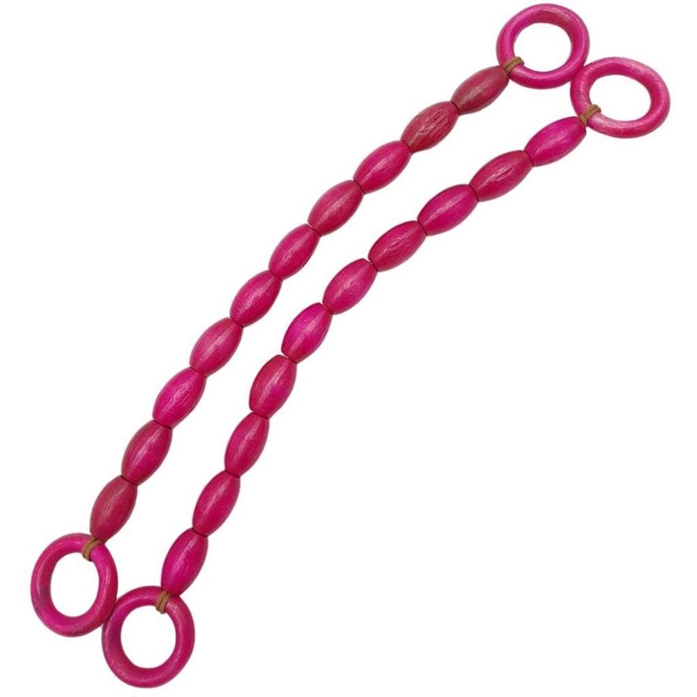 Çanta Aksesuar 20 mm Oval Ahşap Boncuklu 40 cm Fuşya Renk Çanta Sapı