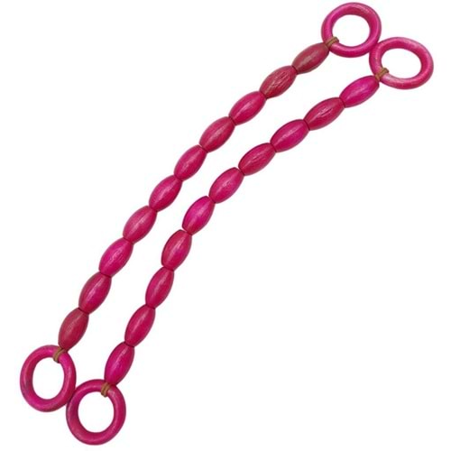 Çanta Aksesuar 20 mm Oval Ahşap Boncuklu 40 cm Fuşya Renk Çanta Sapı