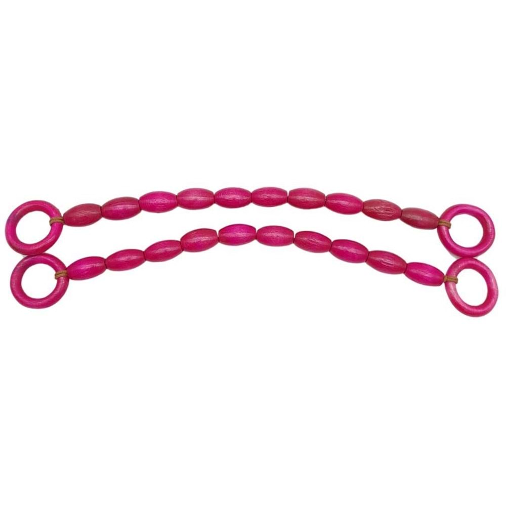 Çanta Aksesuar 20 mm Oval Ahşap Boncuklu 40 cm Fuşya Renk Çanta Sapı