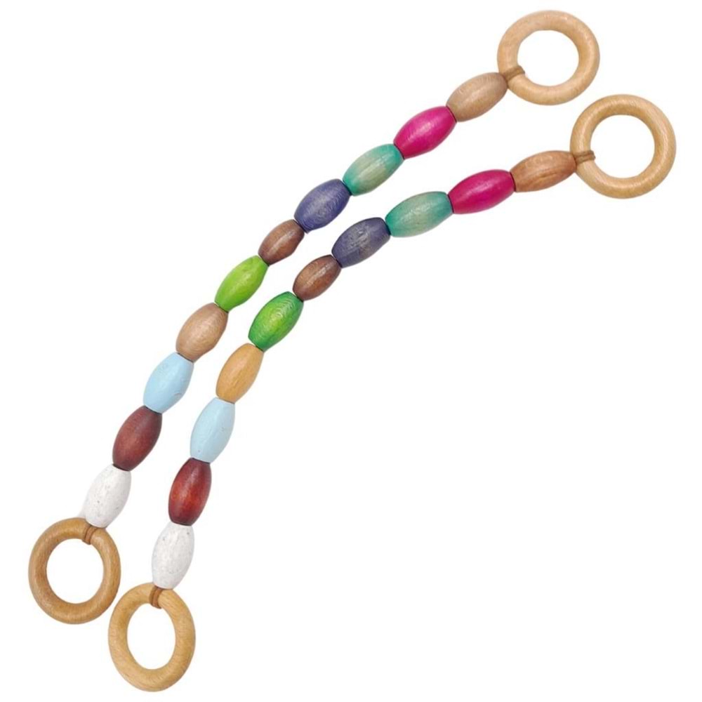 Çanta Aksesuar 20 mm Oval Ahşap Boncuklu 40 cm Renkli No:2 Çanta Sapı