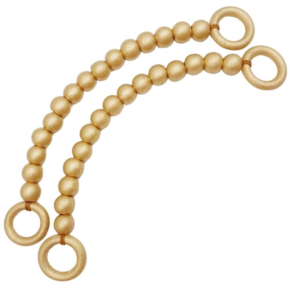 Çanta Aksesuar 20 mm Ahşap Boncuklu 37 cm Gold Renk Çanta Sapı