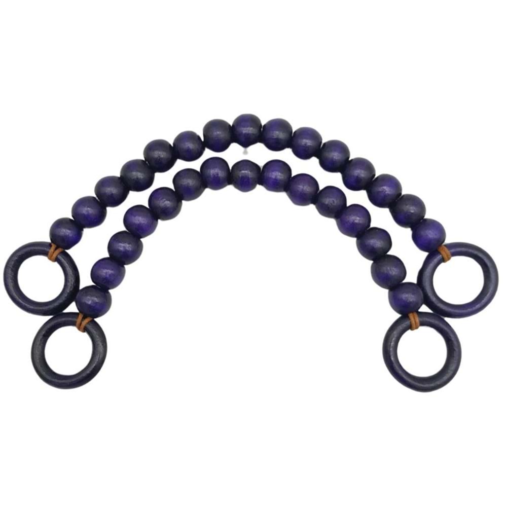 Çanta Aksesuar 20 mm Ahşap Boncuklu 37 cm Mor Renk Çanta Sapı