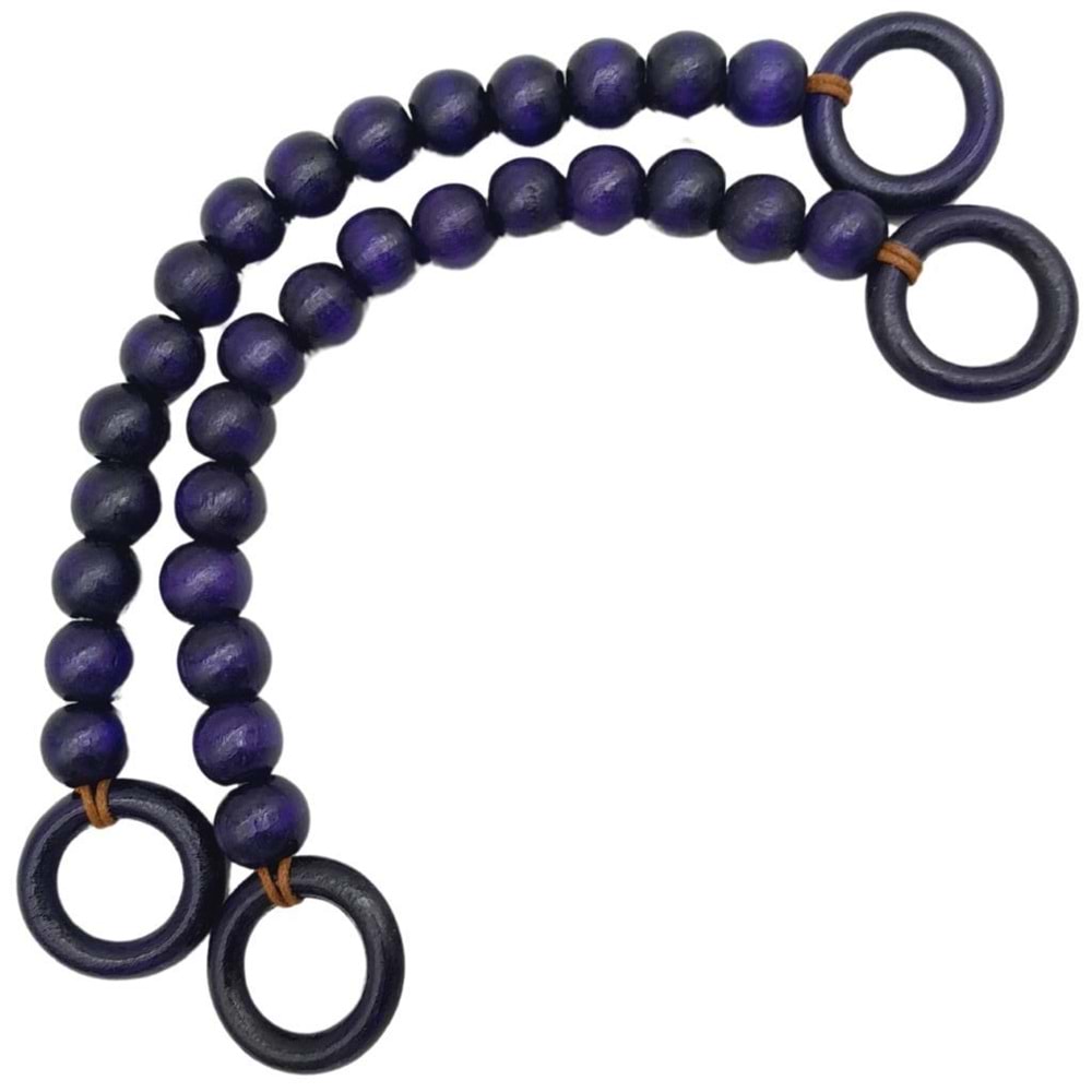 Çanta Aksesuar 20 mm Ahşap Boncuklu 37 cm Mor Renk Çanta Sapı
