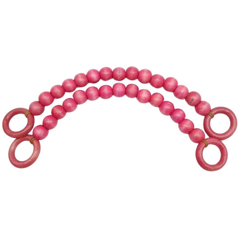 Çanta Aksesuar 20 mm Ahşap Boncuklu 37 cm Pembe Renk Çanta Sapı