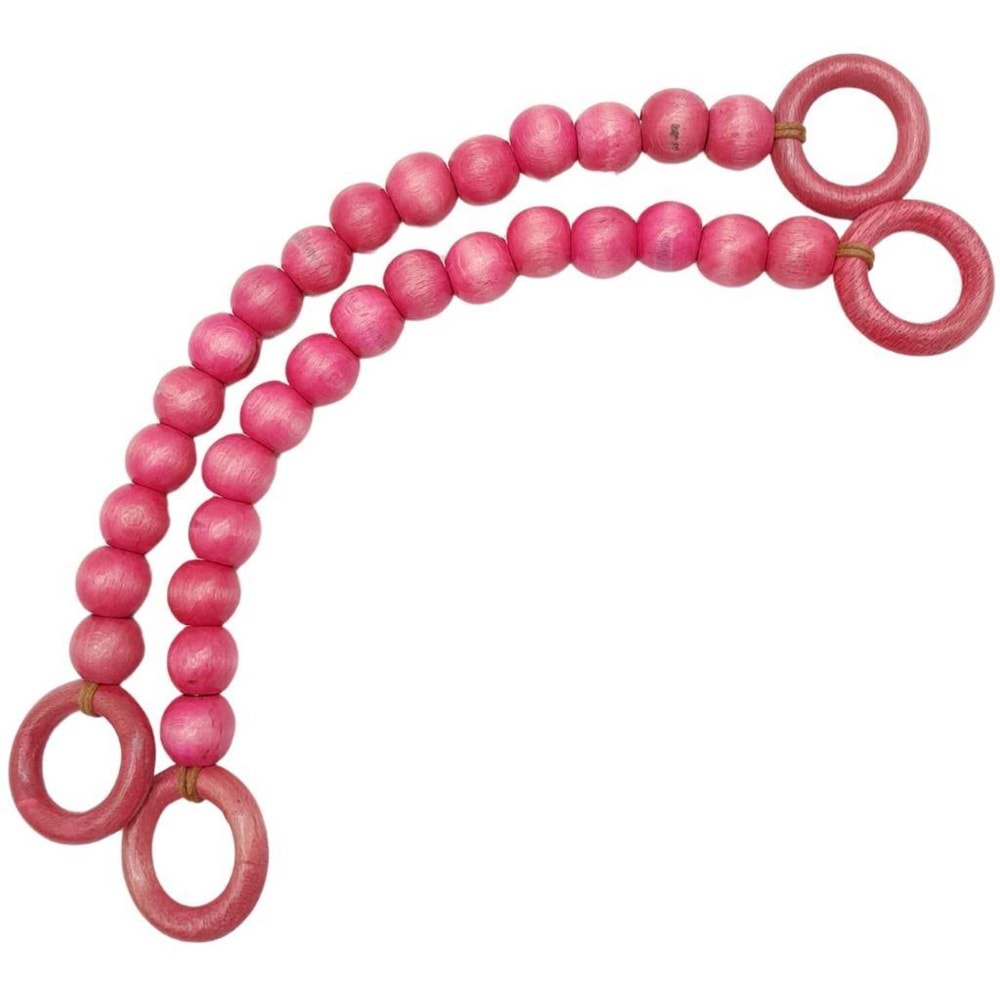 Çanta Aksesuar 20 mm Ahşap Boncuklu 37 cm Pembe Renk Çanta Sapı