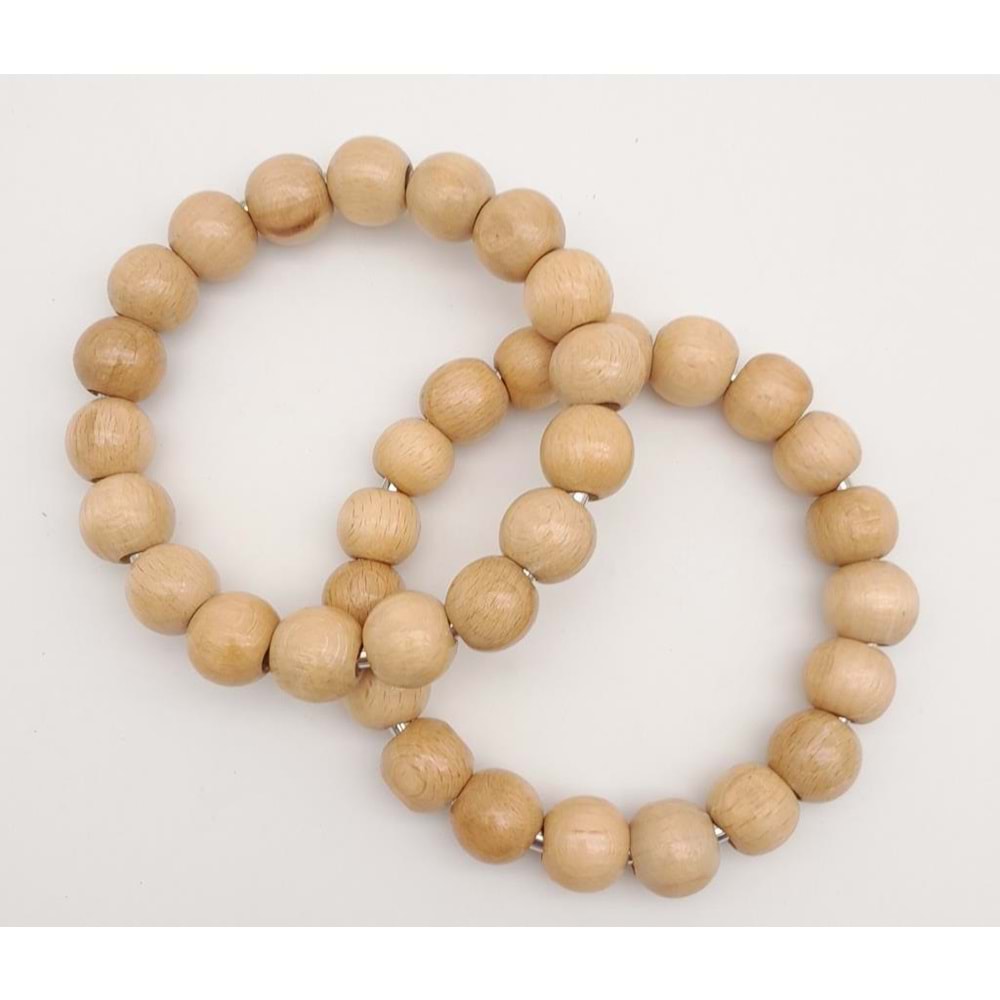 Çanta Aksesuar 12 cm Ahşap Boncuklu Bilezik Model Açık Ahşap Renk Çift Sap