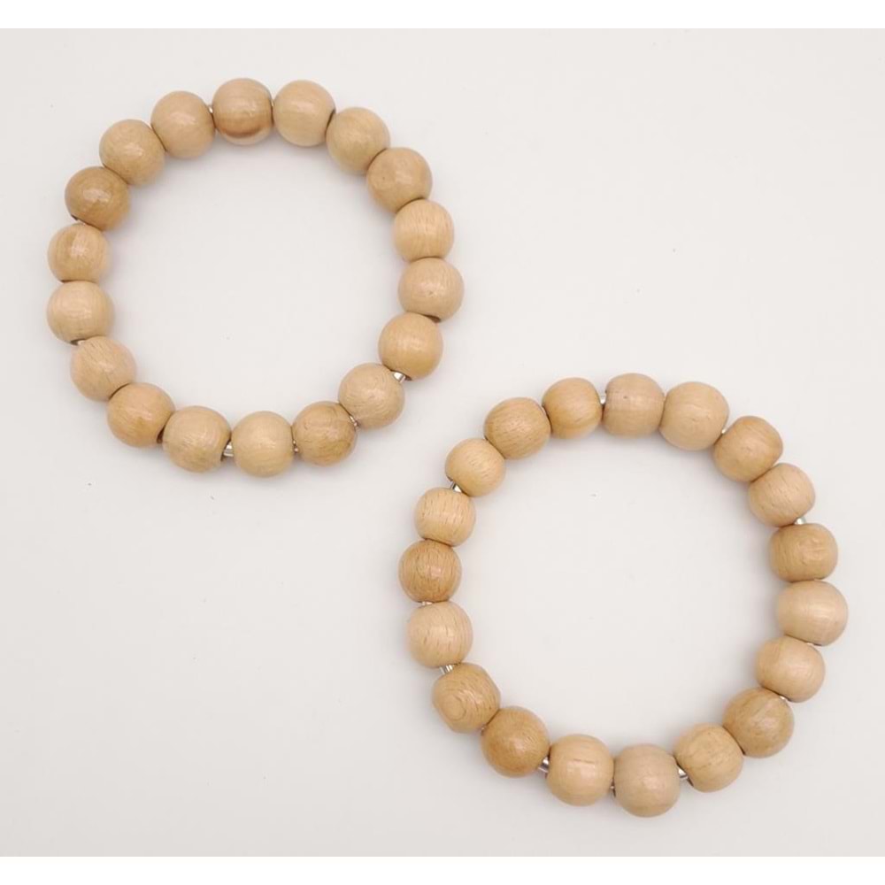 Çanta Aksesuar 12 cm Ahşap Boncuklu Bilezik Model Açık Ahşap Renk Çift Sap