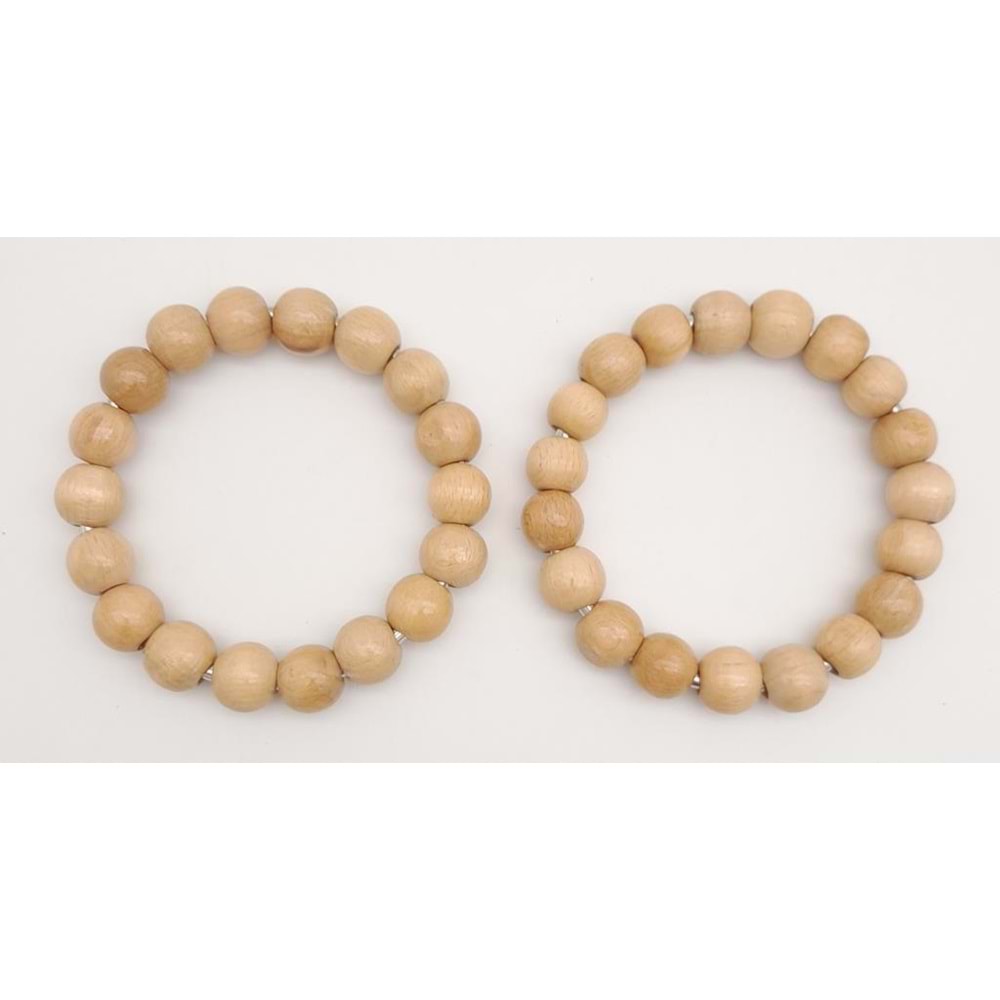 Çanta Aksesuar 12 cm Ahşap Boncuklu Bilezik Model Açık Ahşap Renk Çift Sap